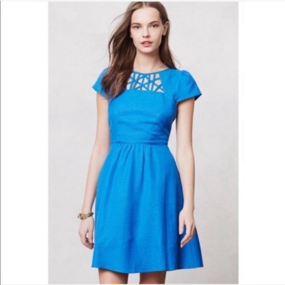 Maeve Blue Cap Sleeve Cutout Dress Women Size 4 Anthropologie